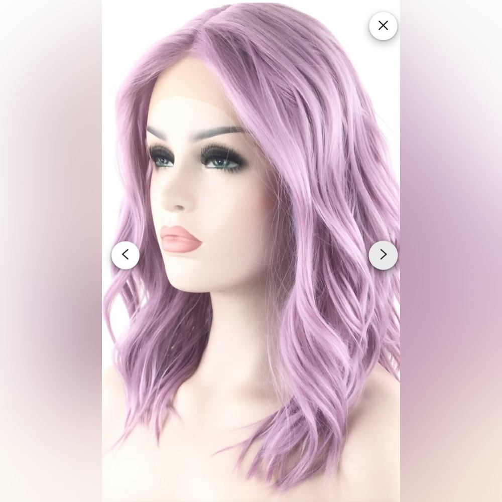 Lace front center part synthetic fiber wavy lavender wig - Picture 3 of 5